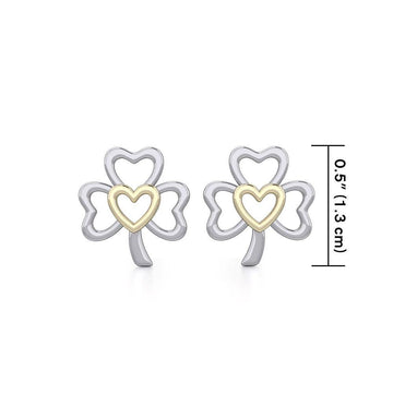 The Golden Heart in Shamrock Silver Post Earrings MER1778 - Jewelry